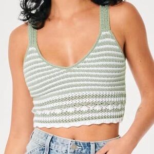 Hollister Green and White Striped Knit Crop Top